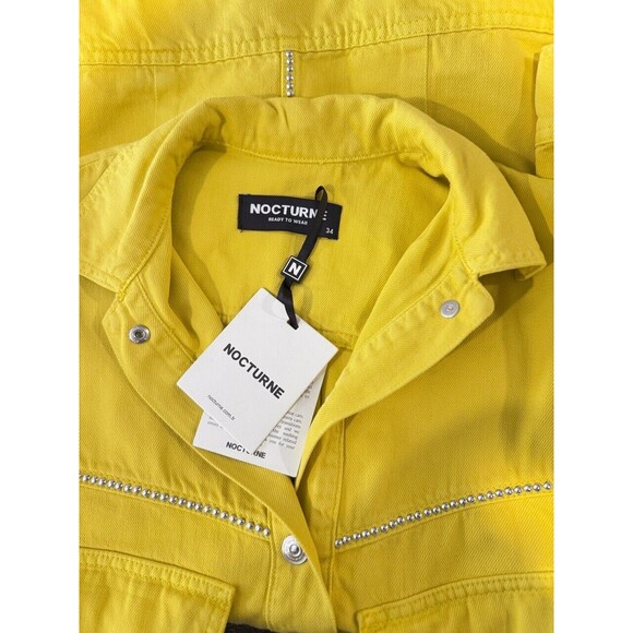 NWT Nocturne Womens Jacket Yellow Button Up Oversized Embellished Long Sleeve XS - Picture 4 of 11